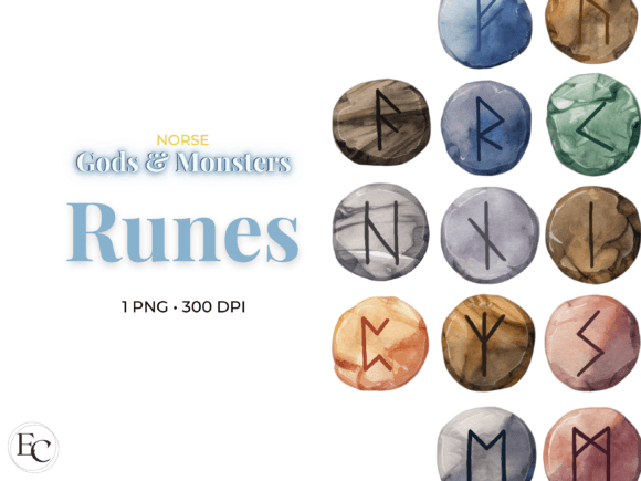 Download Rune Stones Watercolor Pagan Clipart - Pagan Collection